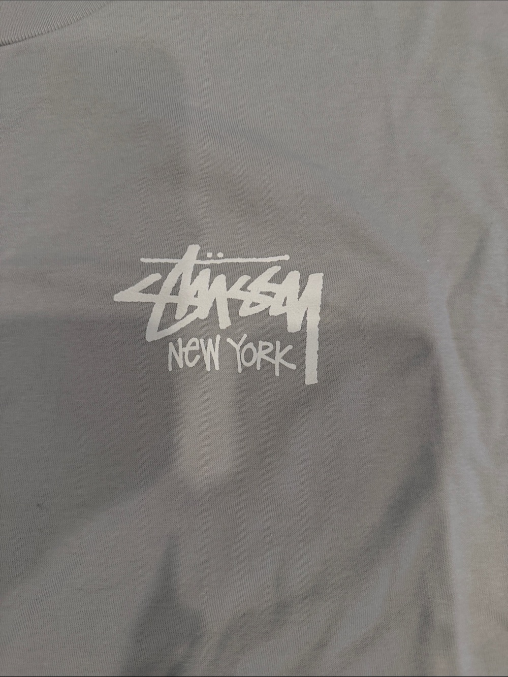 Gray w/ White Font Stüssy New York Chapter Cut Tag Tee Men’s Size XXL - Picture 4 of 5